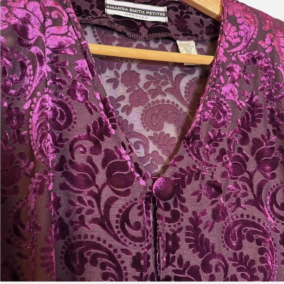 VTG Velvet Burnout Cropped Jacket Plum Semi-sheer 12P Whimsigoth Boho Witchy - Picture 2 of 5